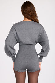 Oh Polly Moya combishort gris maille fine manches longues