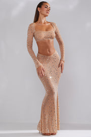 Oh Polly Embellished Chiara 7232 jupe maxi almond strass
