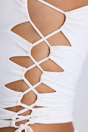 Oh Polly Emerson Top Blanc Ruché Col Carré Lacets
