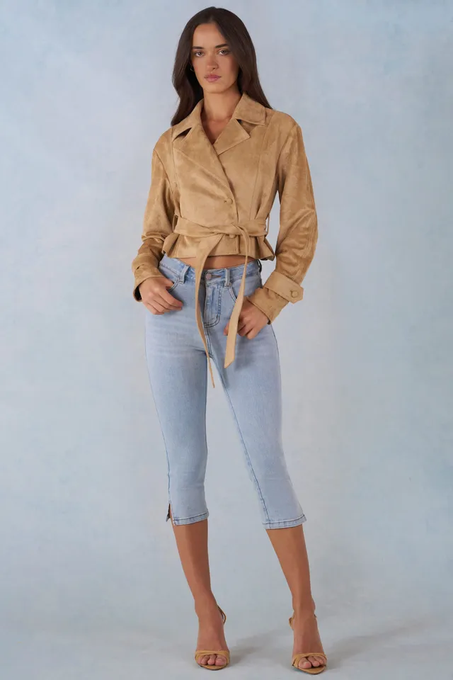 Oh Polly Coats Jackets Noelie Veste Tan suédine ceinturée