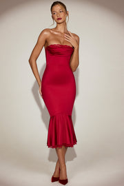 Oh Polly Belsa robe midaxi satin rouge dentelle