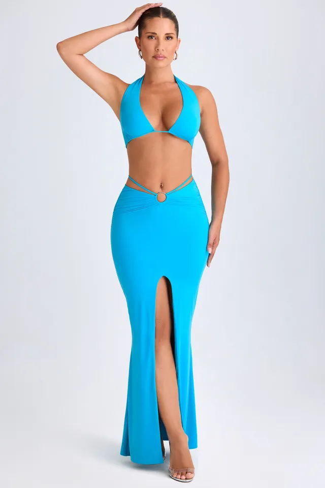 Oh Polly Zweena Jupe Maxi Aqua Blue Fente Anneau