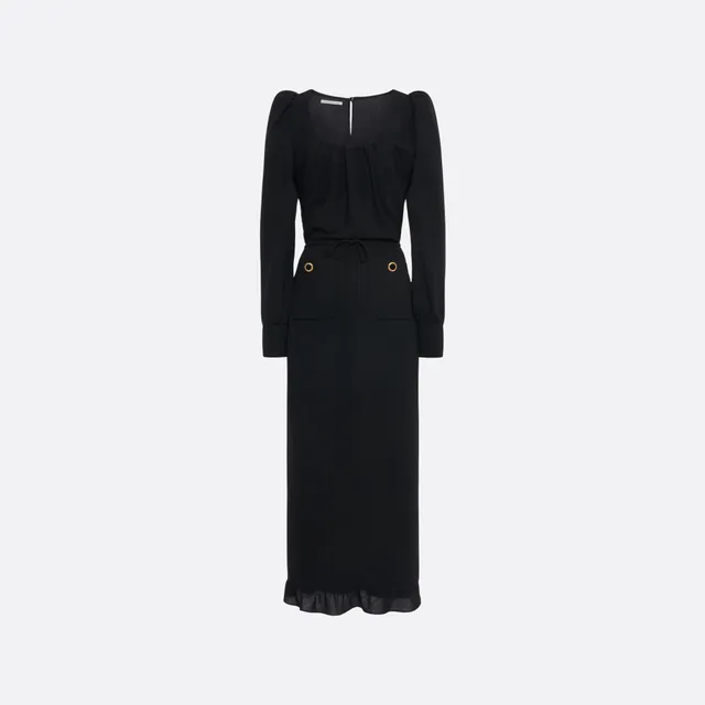 Alessandra Rich Wool Crêpe Midi robe noire laine taille 42