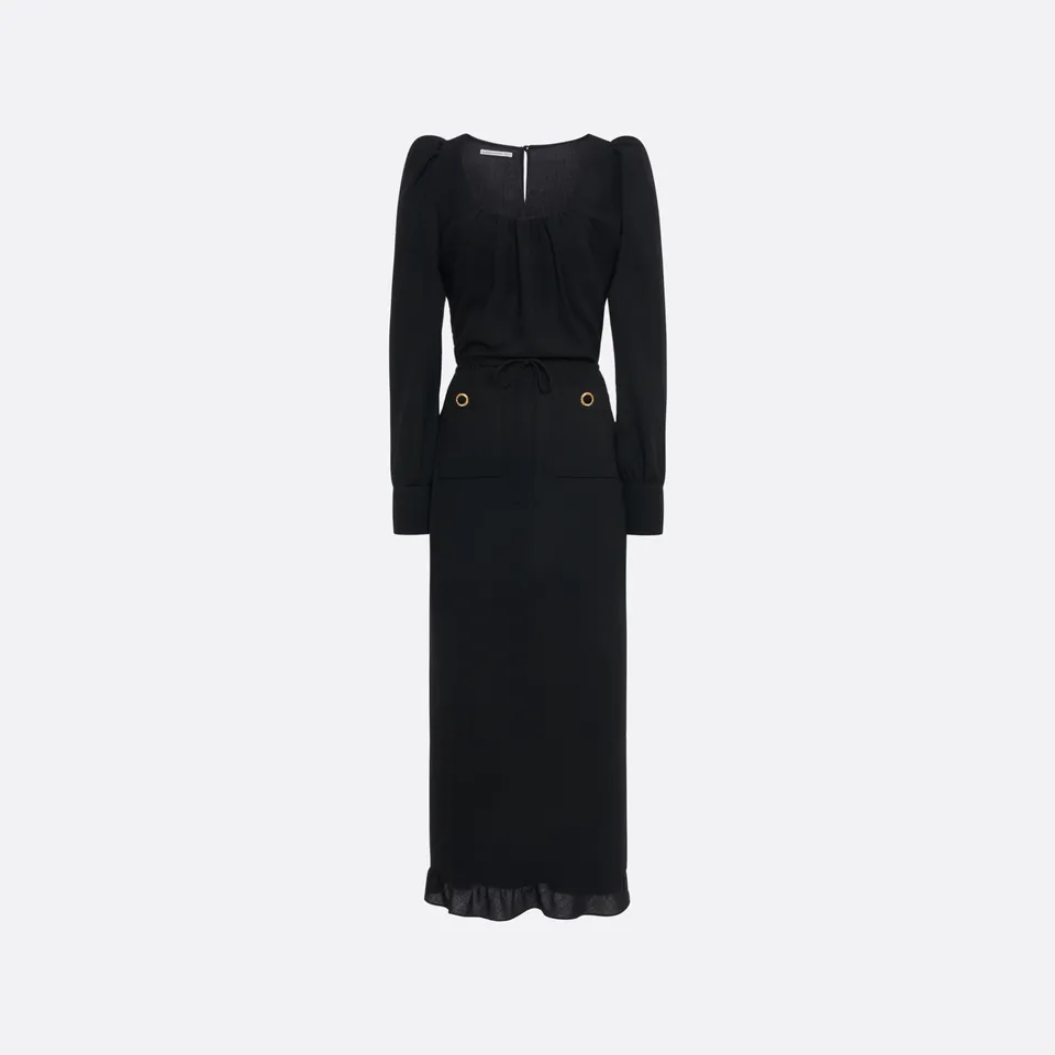 Alessandra Rich Wool Crêpe Midi robe noire laine taille 42