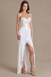 Oh Polly Robe Corset Dentelle Snow Sequin Fendue Volants