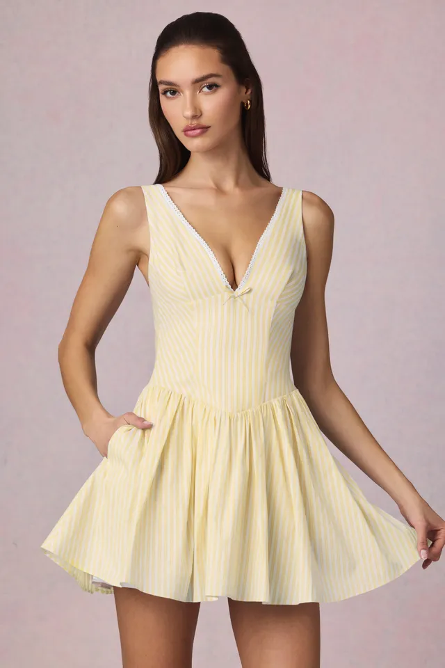 Oh Polly Marissa mini robe jaune rayé noeud coton