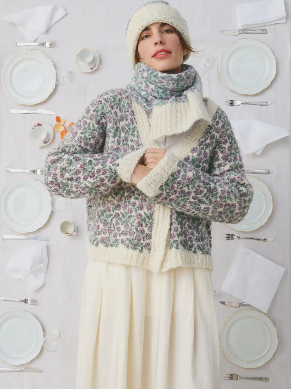 MII Mii à table Cardigan Ernst gilet femme S/M fleurs laine
