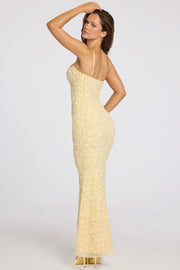 Oh Polly Valora robe maxi jaune beurre perles col carré