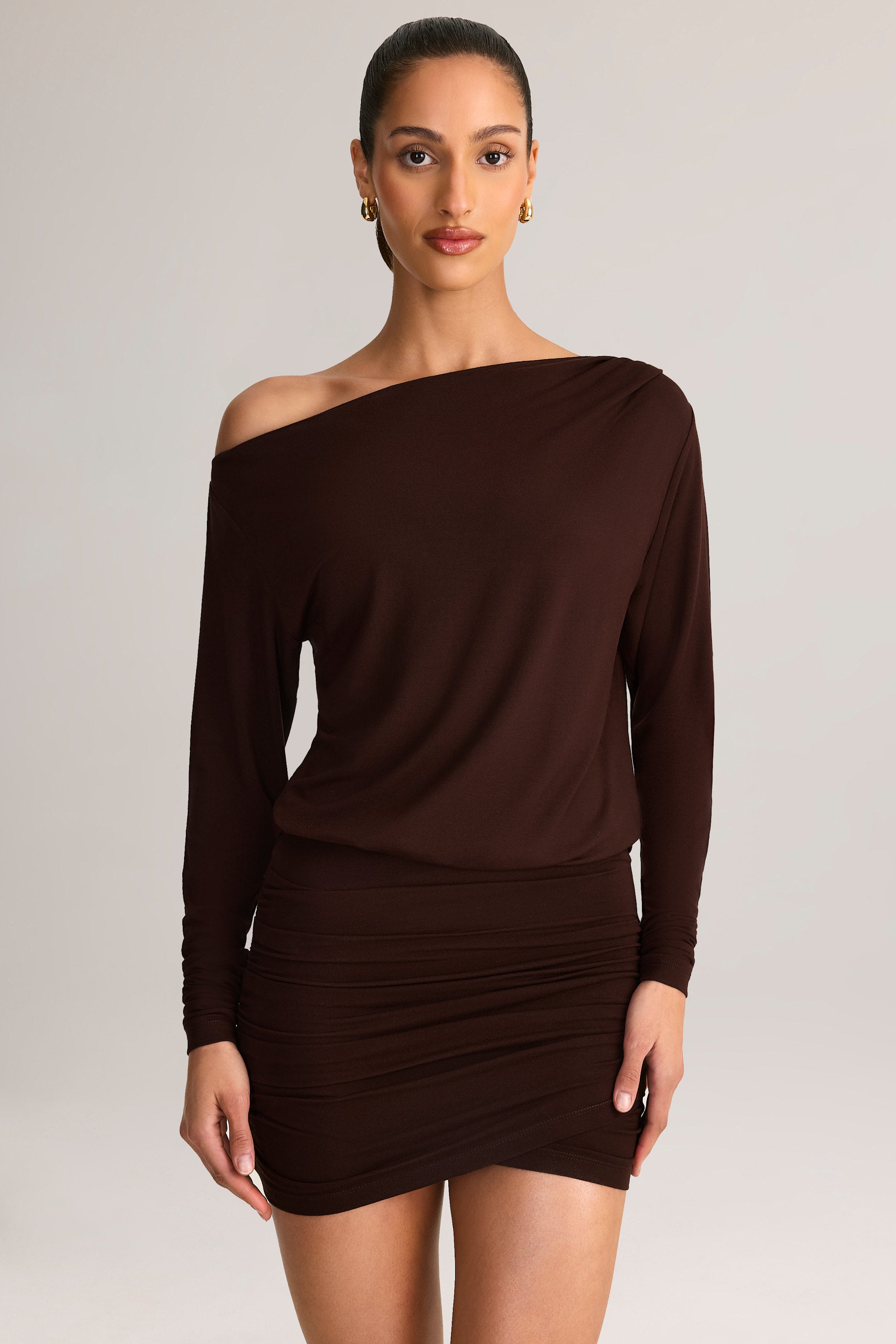 Oh Polly Mira mini-robe modal marron chocolat 80 cm