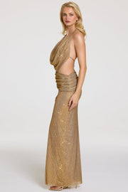 Oh Polly Malia robe maxi dorée strass dos nu