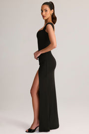 Oh Polly Elva Robe Maxi Noire Col Cœur Modal Fendue
