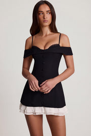 Oh Polly 14564B Robe Mini Noire Épaules Dénudées