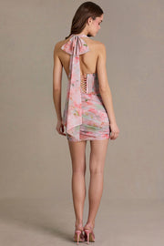 Oh Polly Embellished robe rose fleurs strass mini