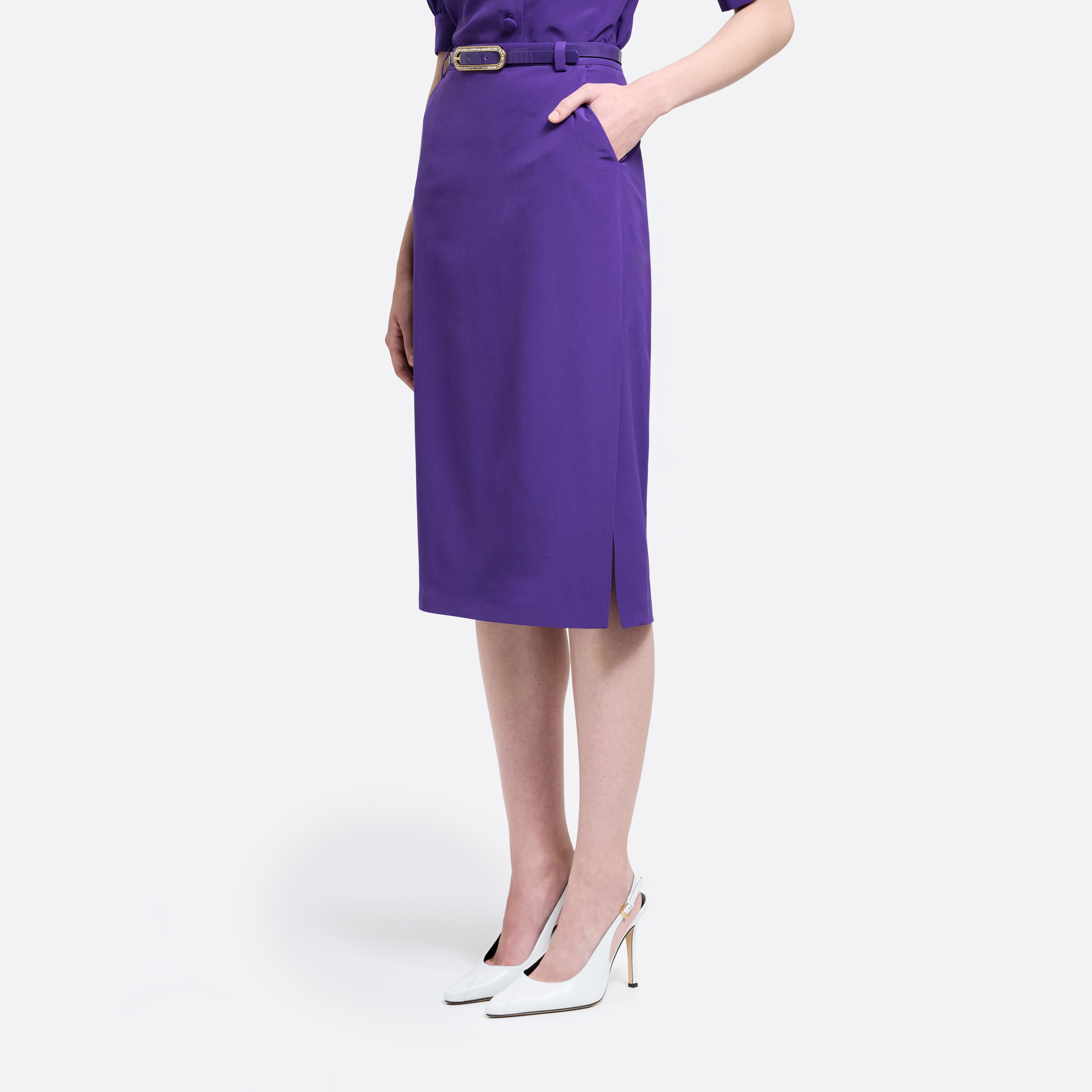 Alessandra Rich Silk Midi Skirt jupe crayon violette 40