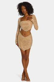 Oh Polly Veah Mini Jupe Miel Strass Asymétrique