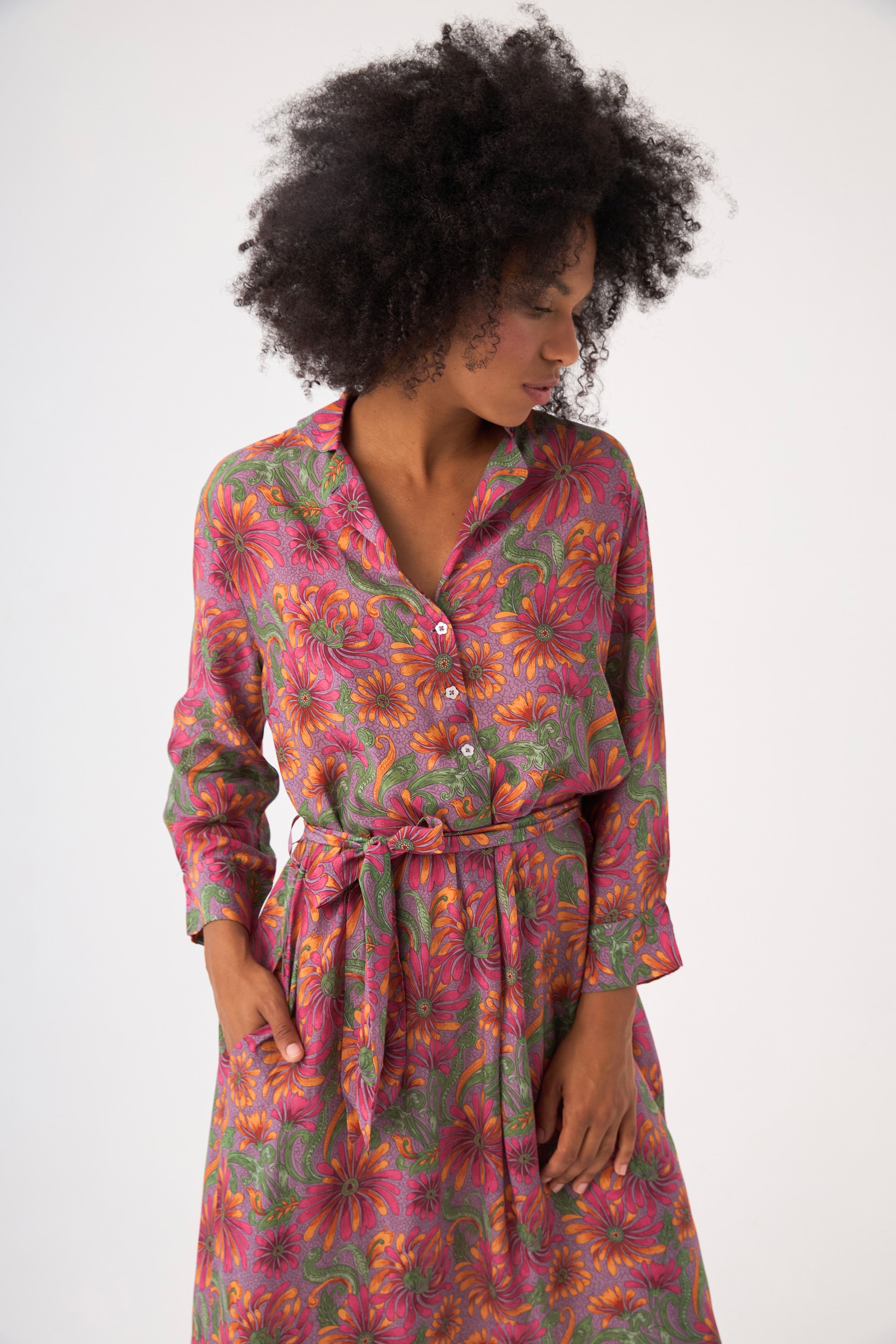ChicoSoleil Colette robe chemise satin fleur de satin