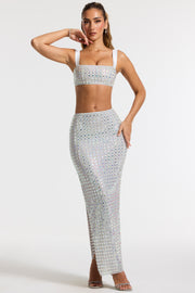 Oh Polly Embellished Siona jupe maxi argent strass fendue