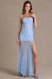 Oh Polly Embellished robe bustier dentelle bleu ciel sequins