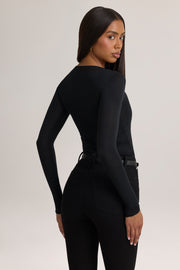 Oh Polly Alia 8641 top noir froncé manches longues