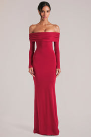 Oh Polly 15984 robe maxi rouge cerise épaules nues