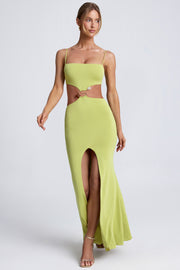 Oh Polly Julitta robe maxi vert olive fente bijou