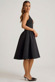 Oh Polly Angelina Robe Midi Licou Noire Black Nœuds