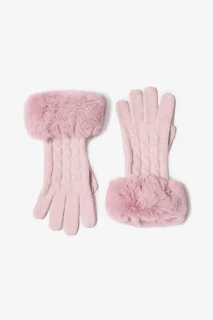 Oh Polly Bo+Tee gants maille rose poudré fausse fourrure