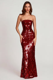 Oh Polly Nottola robe maxi bustier rouge sequins 3D
