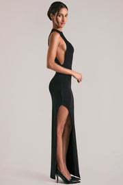 Oh Polly Robe maxi noire sans manches col montant fendue