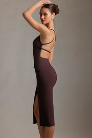 Oh Polly Dresses robe midaxi marron dos nu plongeant