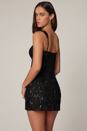 Oh Polly Adia 7424B robe noire mini sequins fleurs