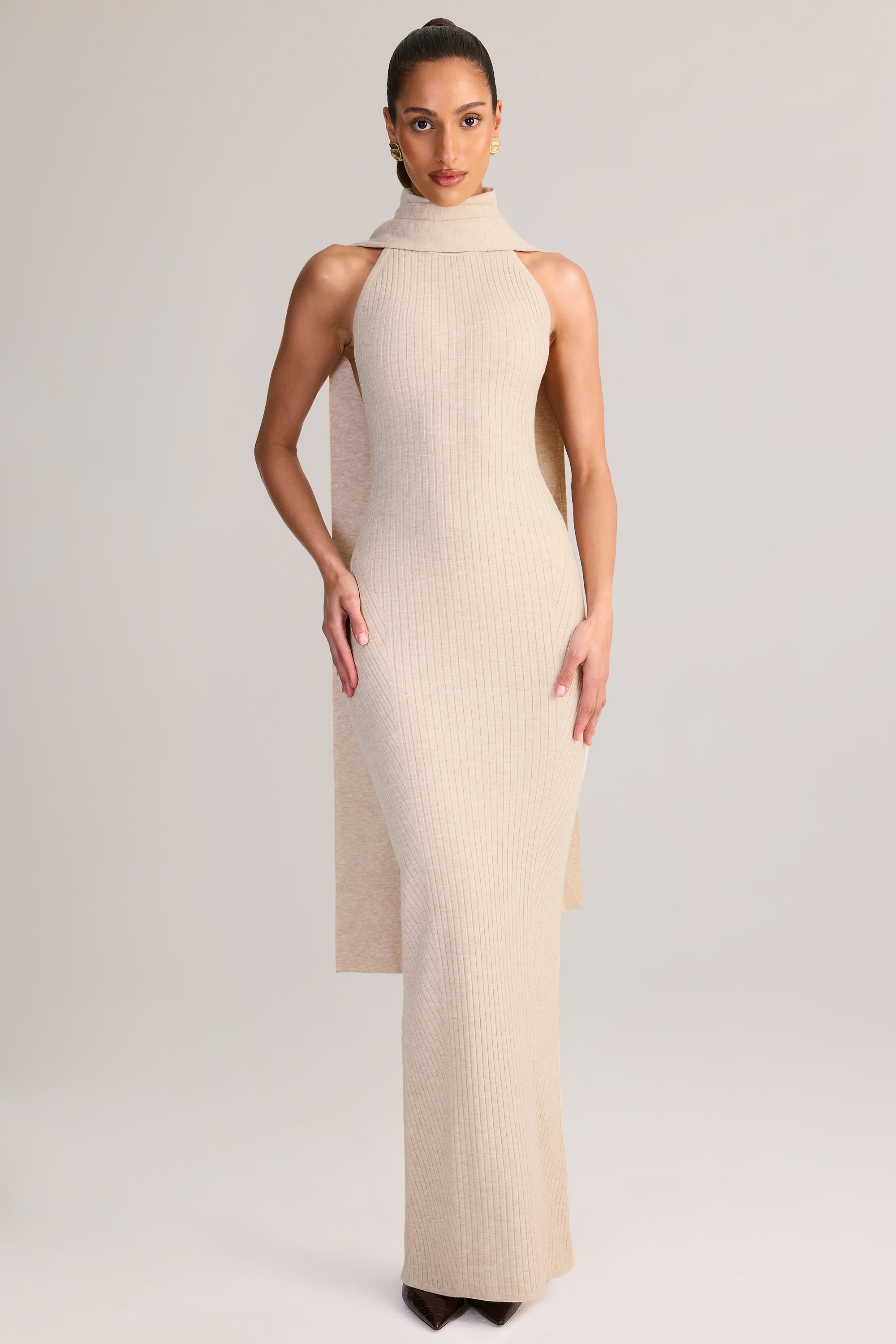 Oh Polly Dree robe maxi maille crème col roulé