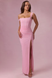 Oh Polly Naelle robe corset longue rose mesh fendue