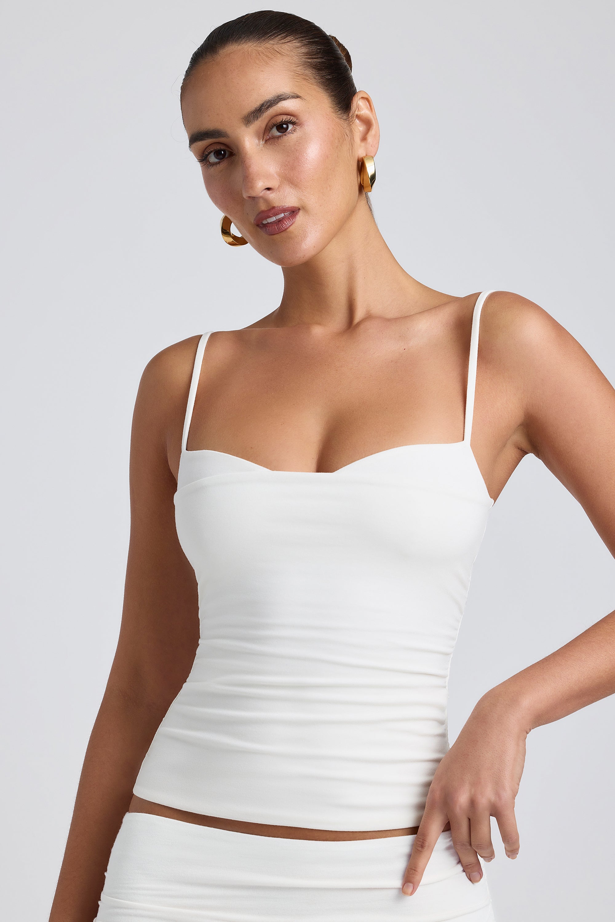 Oh Polly Esme 8482 débardeur blanc froncé modal