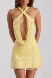 Oh Polly Sylune 14476 robe mini dos nu limoncello perles