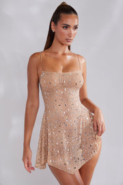 Oh Polly Durrani Mini Robe Strass Miel Doré