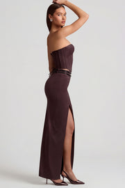 Oh Polly Liora jupe maxi marron chocolat rayée fendue