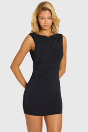 Oh Polly Dresses Zadie Mini Robe Noire Dos Nu Drapée