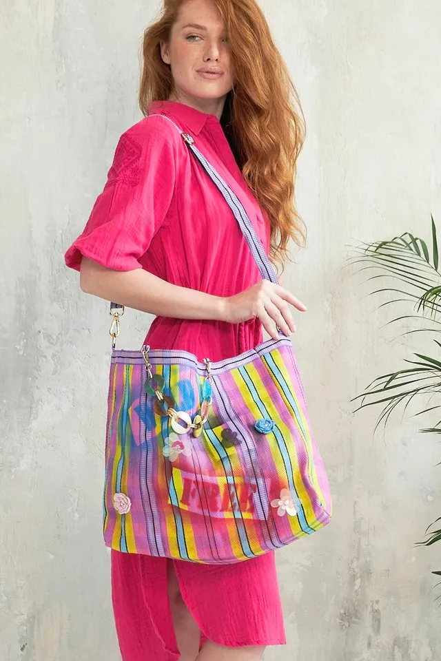 Chicosoleil Rainbow sac rose plastique recyclé anses bijoux