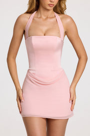 Oh Polly Nola robe mini satin rose pâle évasée