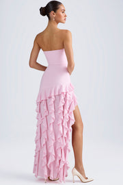 Oh Polly Diletta 8380 robe longue bustier rose volants