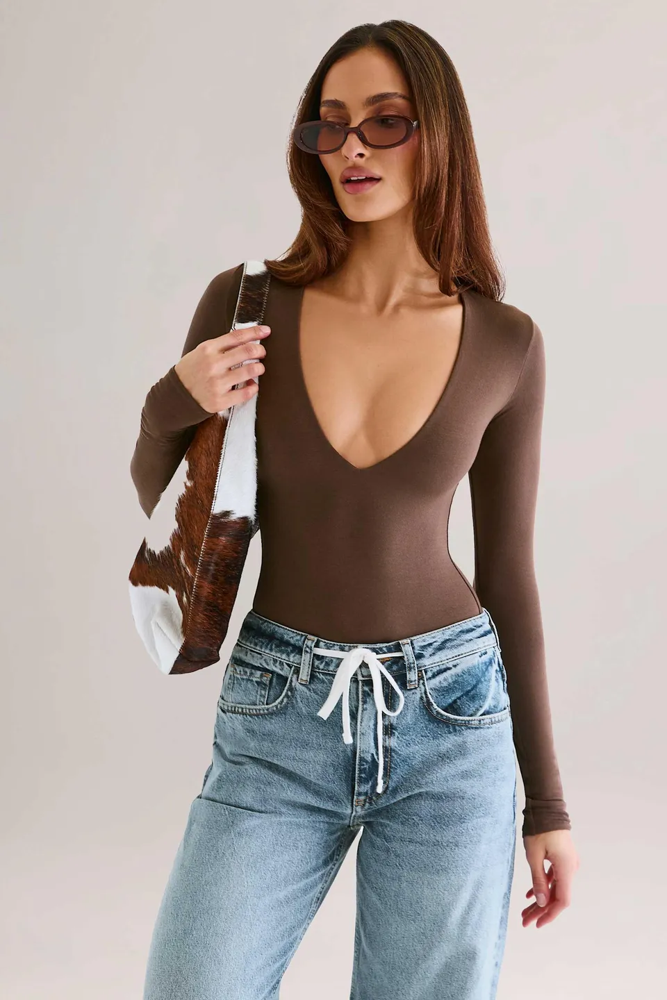 Oh Polly Elodie bodysuit marron chocolat modal plongeant