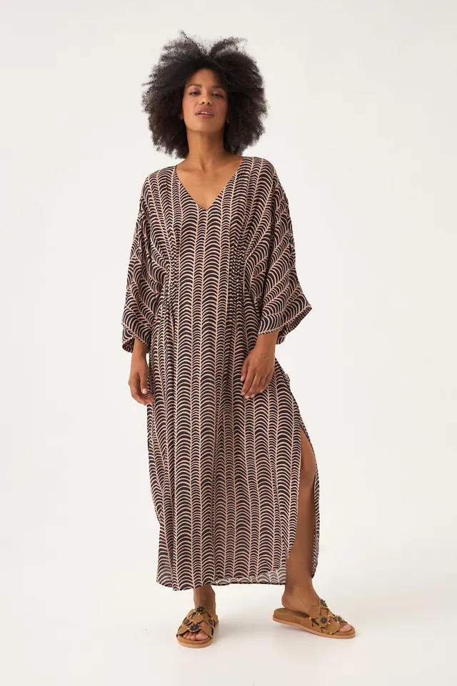 CHICOSOLEIL KAILI robe kaftan viscose sable ébène S
