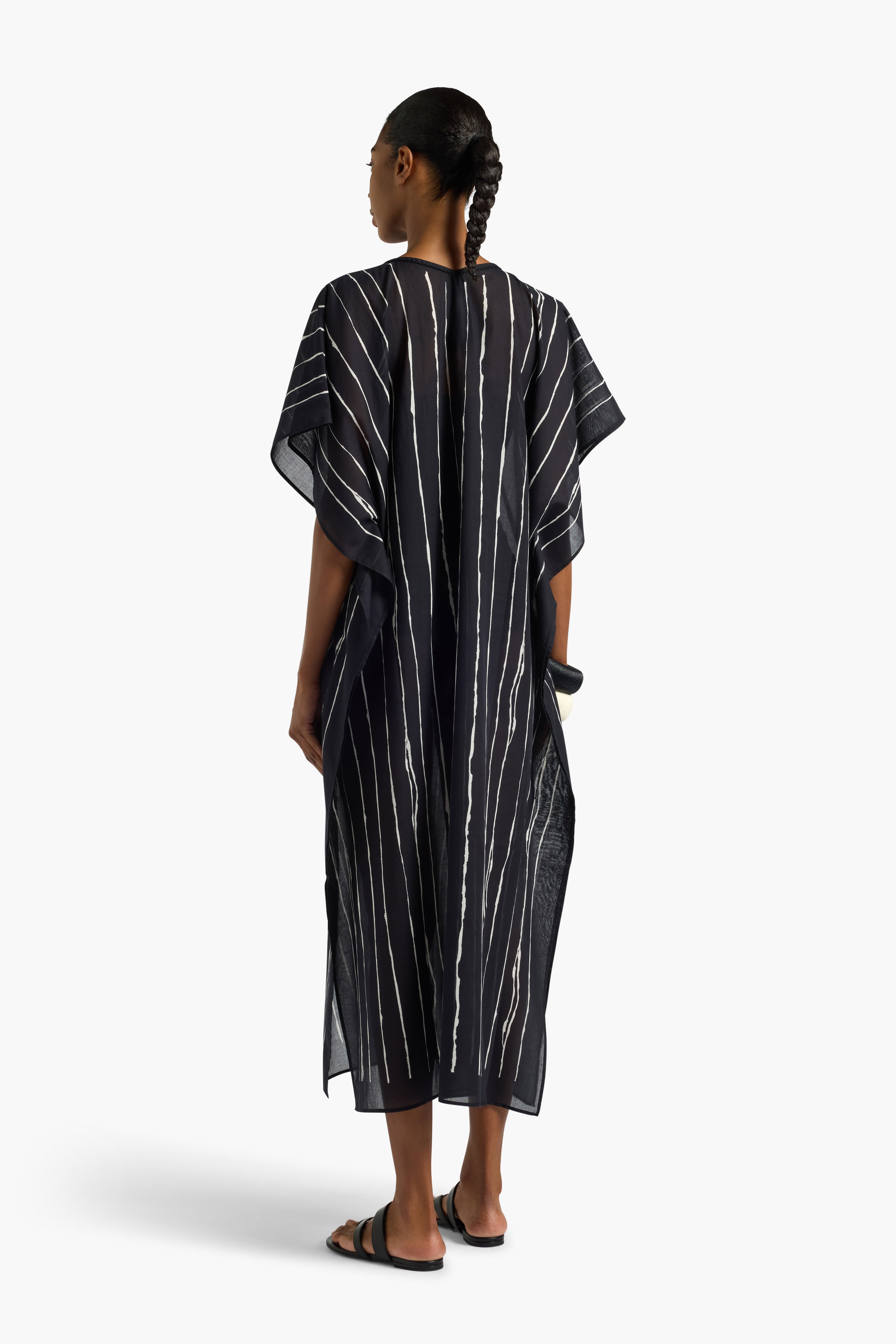 Liviana Conti Caftan Zabica long coton rayé noir
