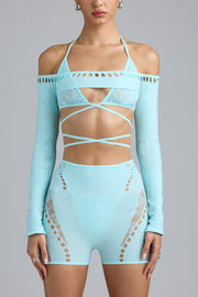 Oh Polly Pixie Boléro Shrug Court Bleu Glace Strass Taille Unique