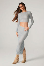 Oh Polly Embellished Top Strass Manches Longues Aqua