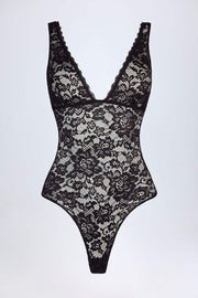 Oh Polly Zayla Body Noir Dentelle Décolleté Plongeant Échancré