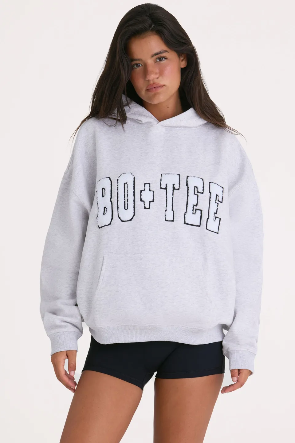 Oh Polly Knitwear BT0493 sweat à capuche gris coupe oversize