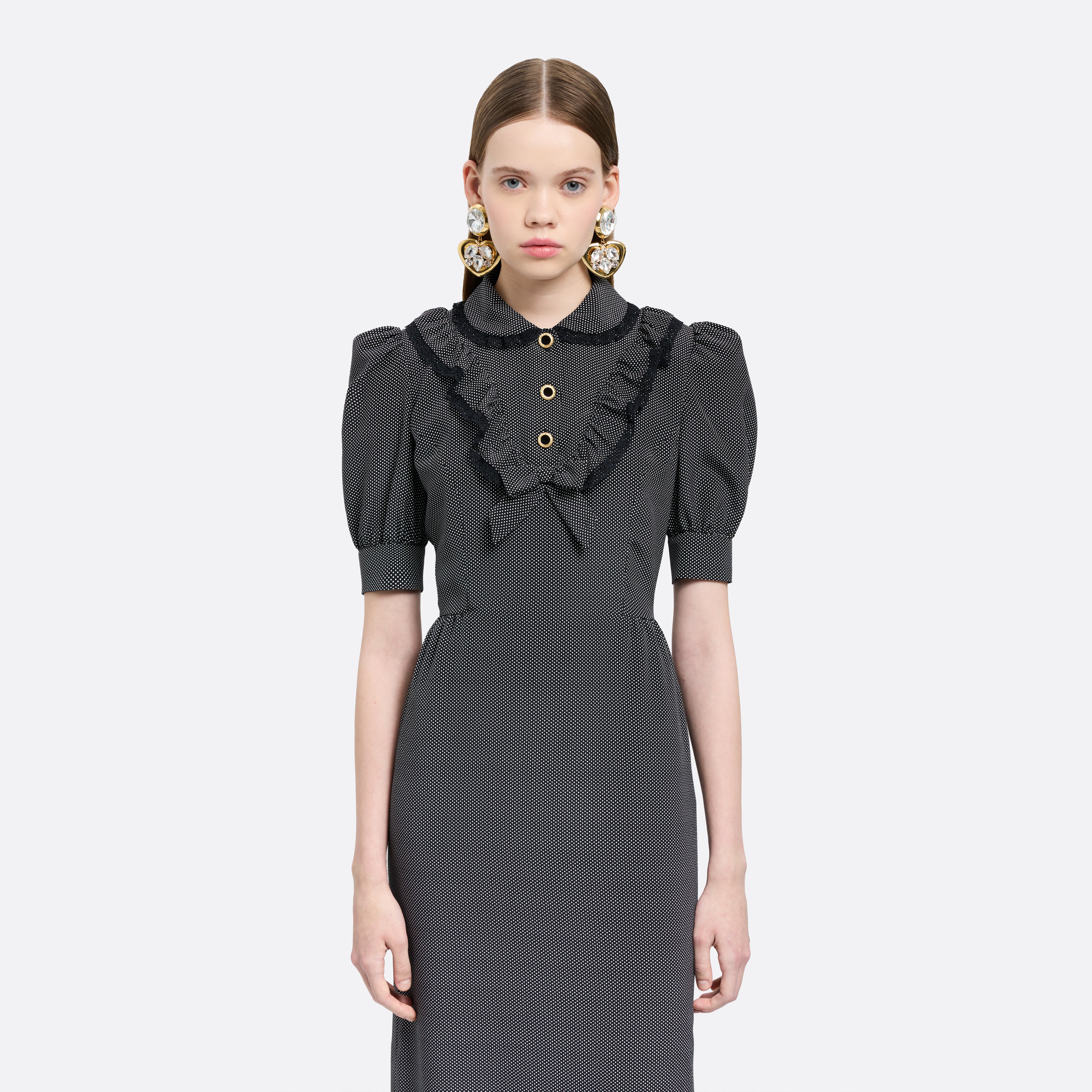 Alessandra Rich Dresses robe midi soie pois noir blanc 36-46