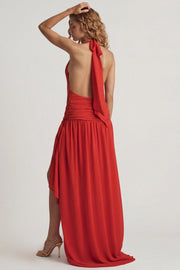 Oh Polly Oliana Halterneck Maxi Dress robe rouge chiffon